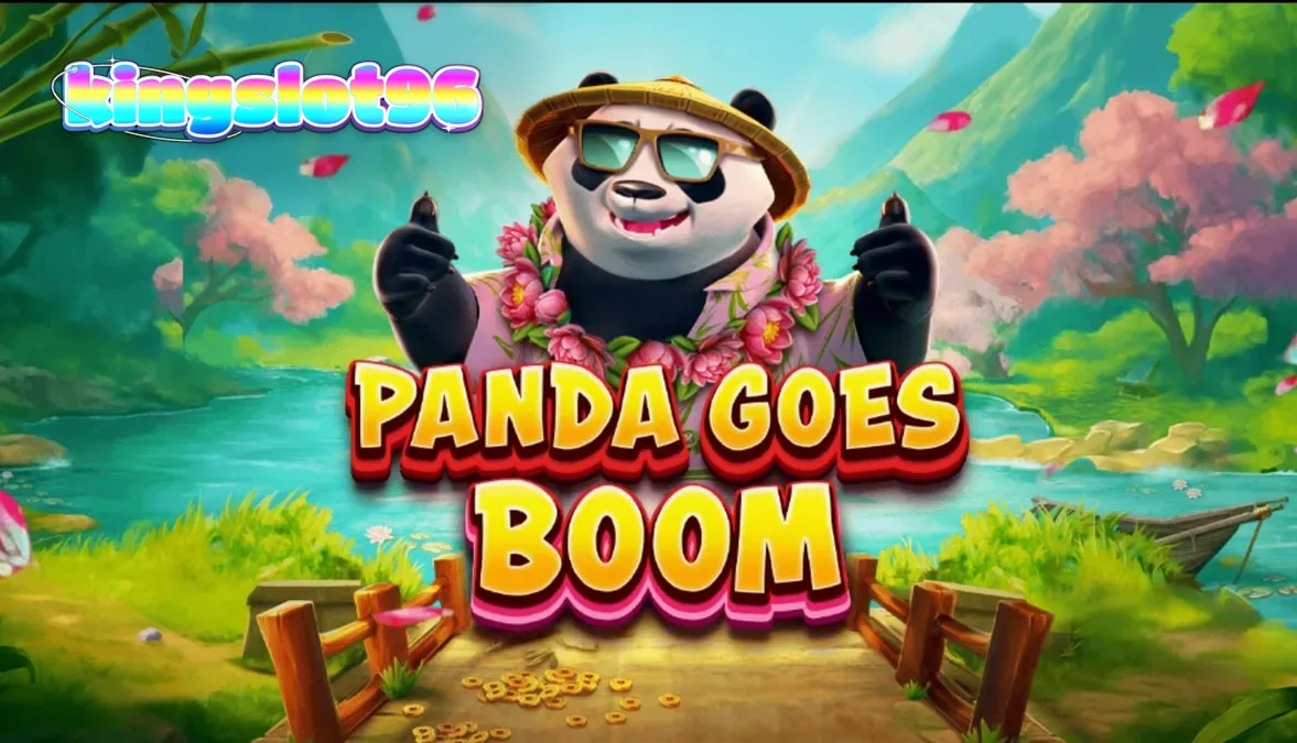 Panda Goes Boom slot game screen with tropical bamboo theme